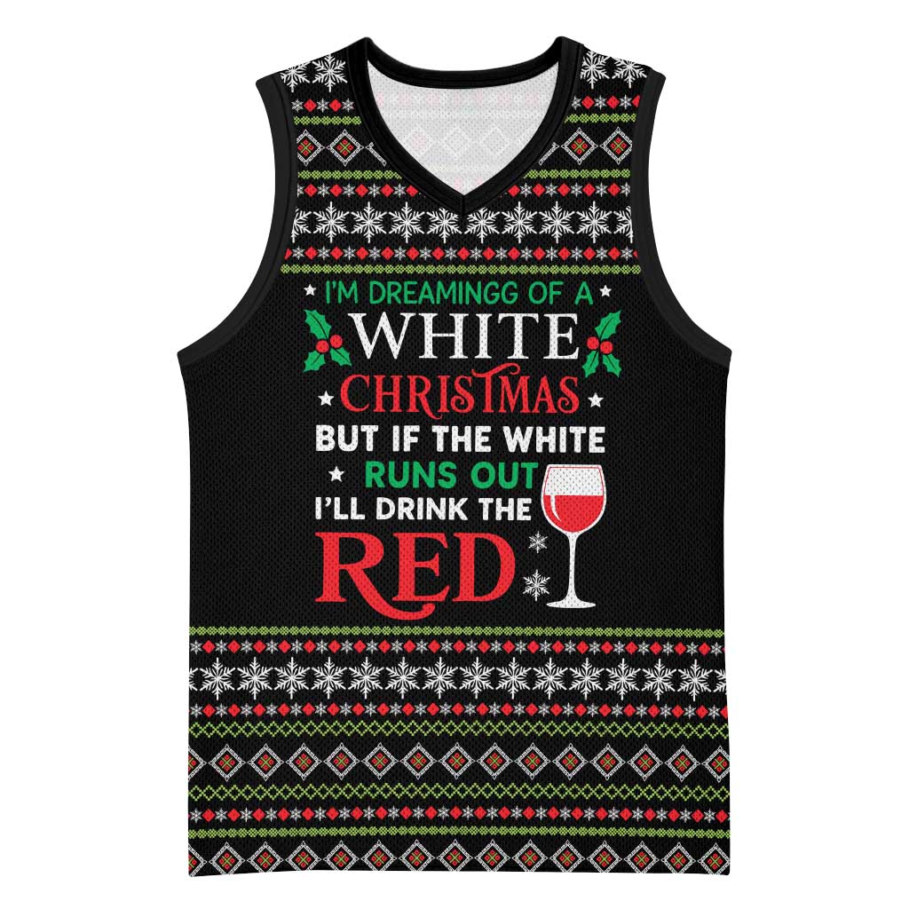White and Red Christmas Wine Basketball Jersey with Festive Pattern and Holiday Cheer - Wonder Print Shop