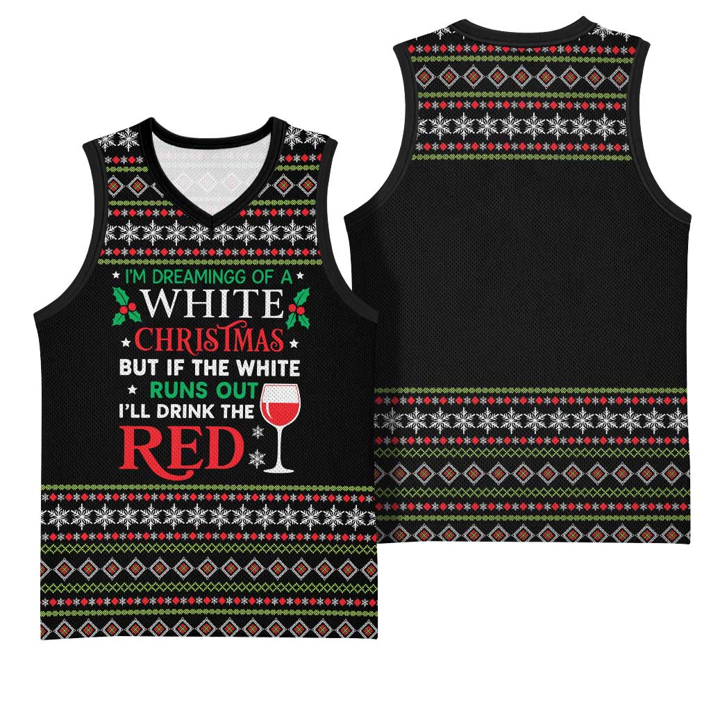 White and Red Christmas Wine Basketball Jersey with Festive Pattern and Holiday Cheer - Wonder Print Shop