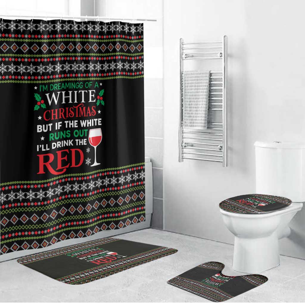 White and Red Christmas Wine Bathroom Set with Festive Pattern and Holiday Cheer - Wonder Print Shop