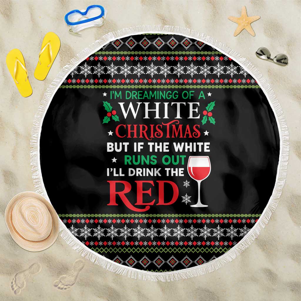 White and Red Christmas Wine Beach Blanket with Festive Pattern and Holiday Cheer - Wonder Print Shop