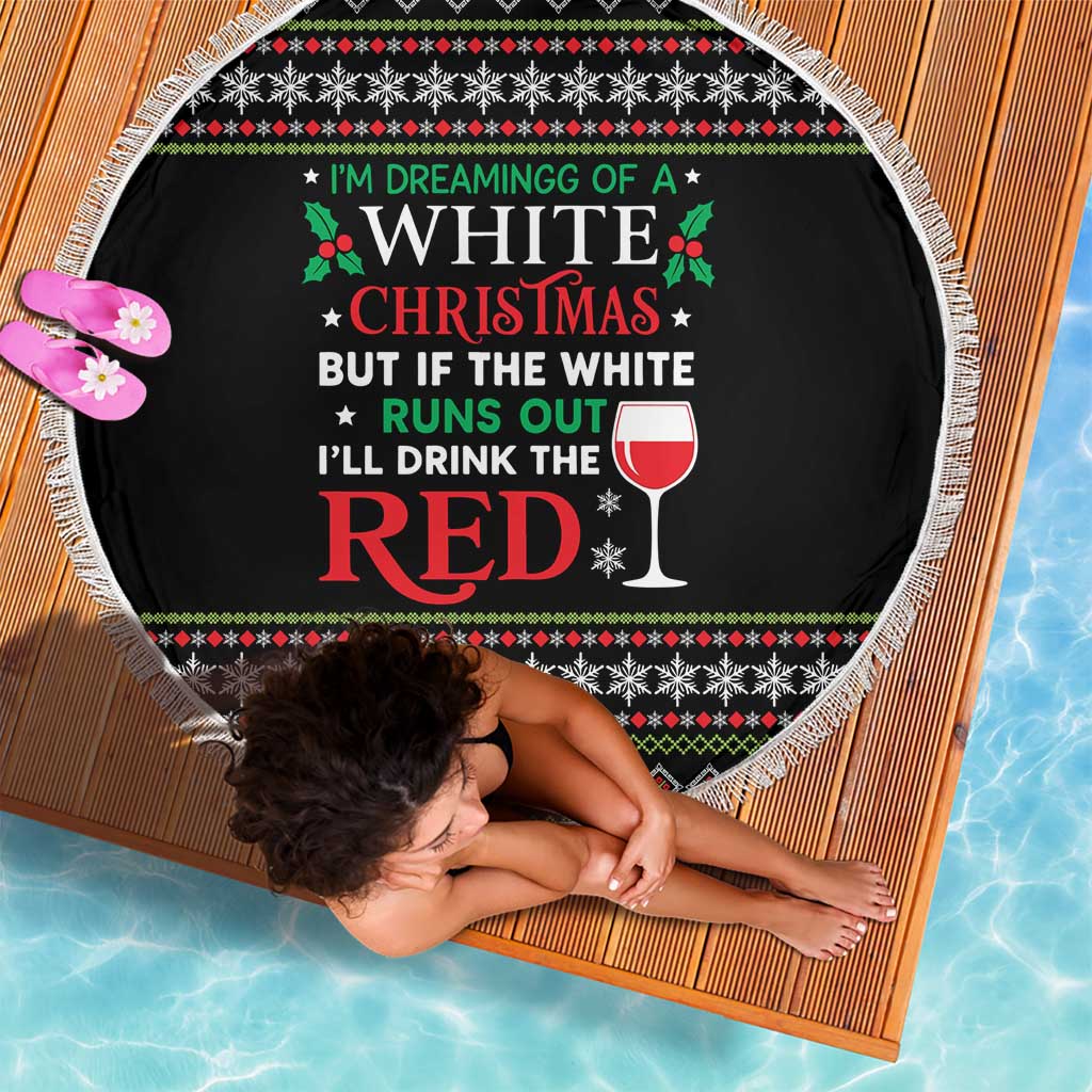 White and Red Christmas Wine Beach Blanket with Festive Pattern and Holiday Cheer - Wonder Print Shop