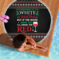 White and Red Christmas Wine Beach Blanket with Festive Pattern and Holiday Cheer - Wonder Print Shop
