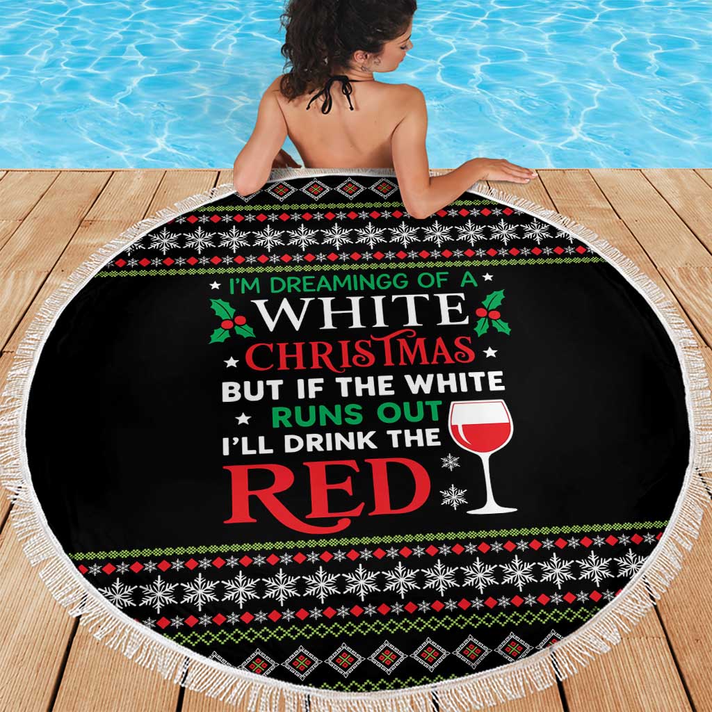 White and Red Christmas Wine Beach Blanket with Festive Pattern and Holiday Cheer - Wonder Print Shop