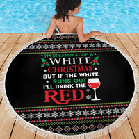 White and Red Christmas Wine Beach Blanket with Festive Pattern and Holiday Cheer - Wonder Print Shop
