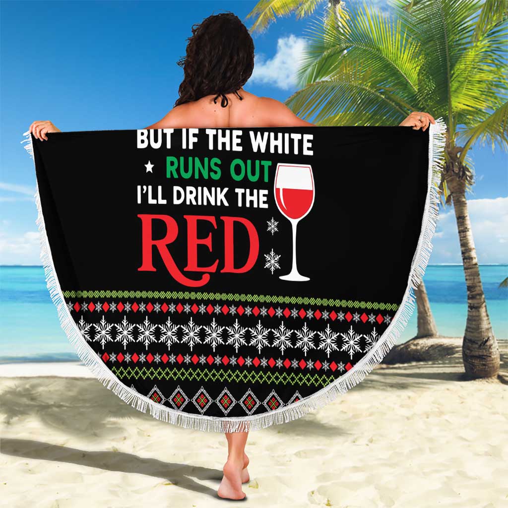 White and Red Christmas Wine Beach Blanket with Festive Pattern and Holiday Cheer - Wonder Print Shop