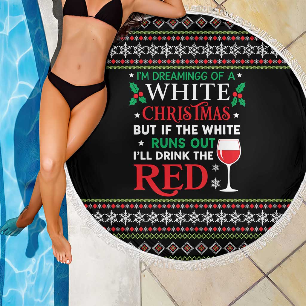White and Red Christmas Wine Beach Blanket with Festive Pattern and Holiday Cheer - Wonder Print Shop