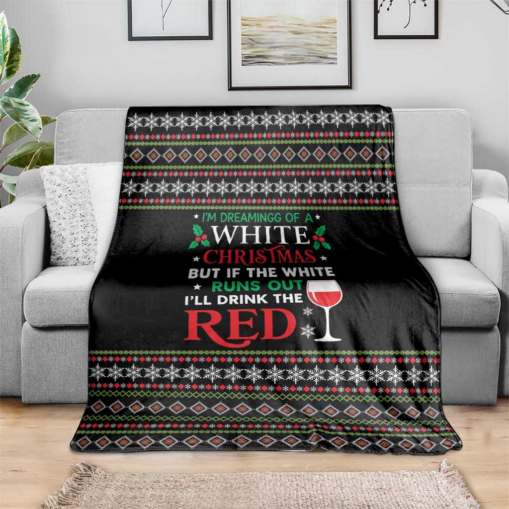 White and Red Christmas Wine Blanket with Festive Pattern and Holiday Cheer - Wonder Print Shop