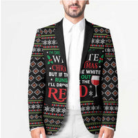 White and Red Christmas Wine Blazer with Festive Pattern and Holiday Cheer - Wonder Print Shop