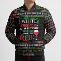 White and Red Christmas Wine Bomber Puffer Jacket with Festive Pattern and Holiday Cheer - Wonder Print Shop