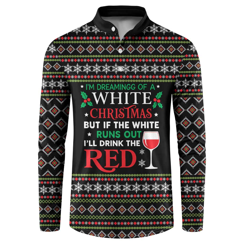 White and Red Christmas Wine Button Sweatshirt with Festive Pattern and Holiday Cheer - Wonder Print Shop