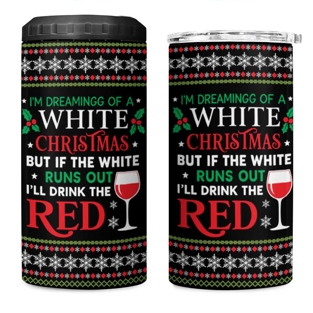 White and Red Christmas Wine 4 in 1 Can Cooler Tumbler with Festive Pattern and Holiday Cheer - Wonder Print Shop