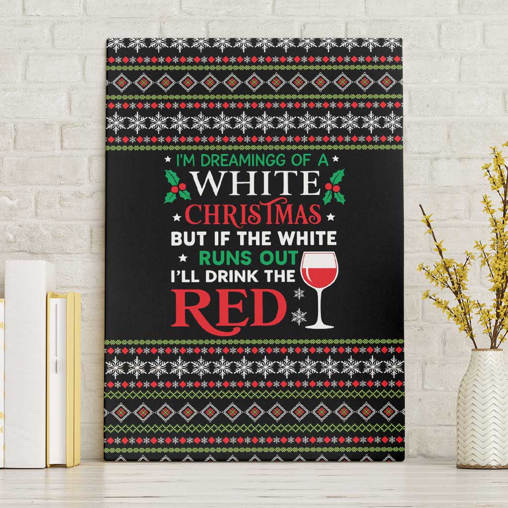 White and Red Christmas Wine Canvas Wall Art with Festive Pattern and Holiday Cheer - Wonder Print Shop