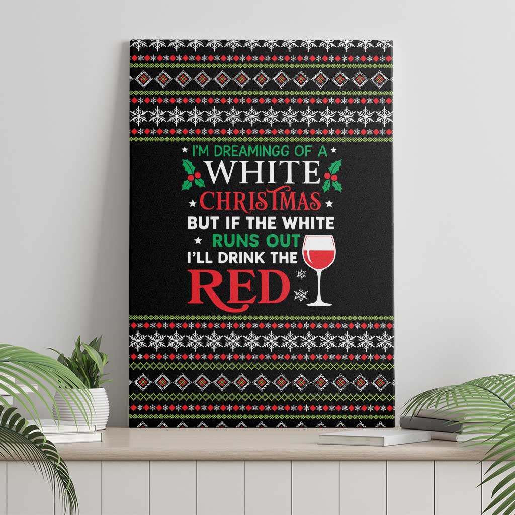 White and Red Christmas Wine Canvas Wall Art with Festive Pattern and Holiday Cheer - Wonder Print Shop
