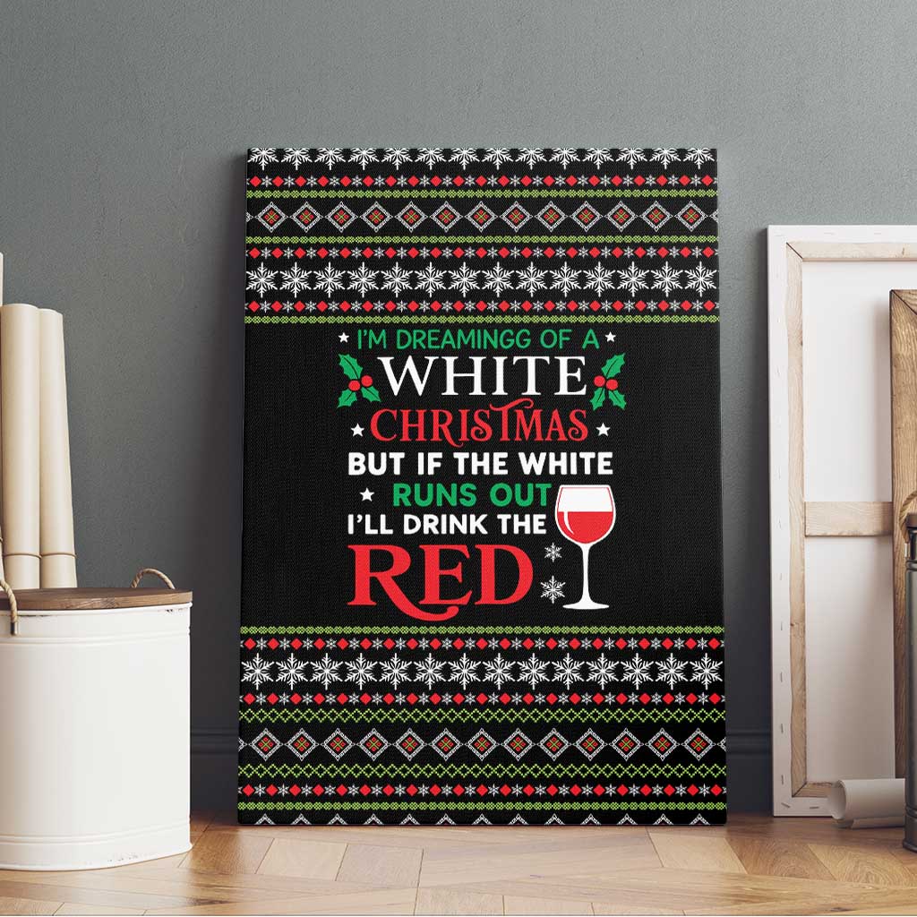 White and Red Christmas Wine Canvas Wall Art with Festive Pattern and Holiday Cheer - Wonder Print Shop