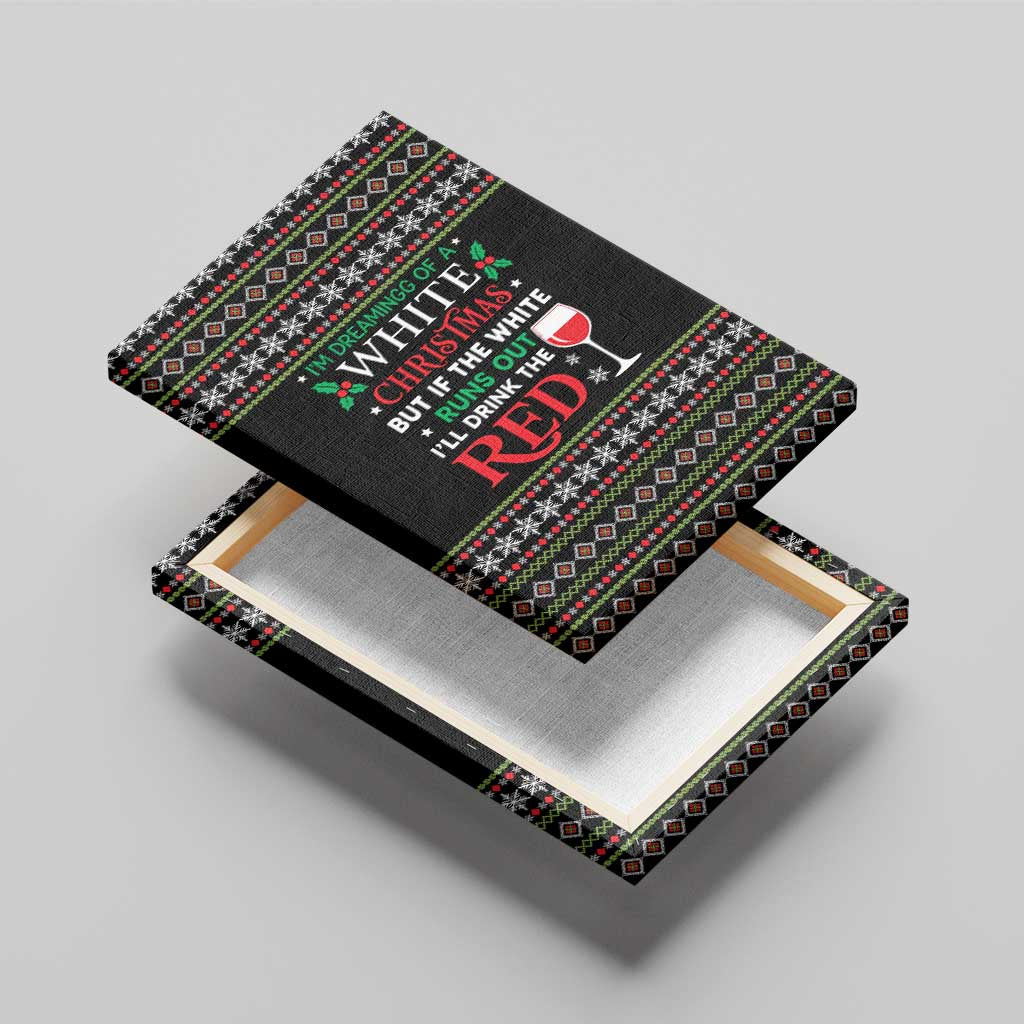 White and Red Christmas Wine Canvas Wall Art with Festive Pattern and Holiday Cheer - Wonder Print Shop