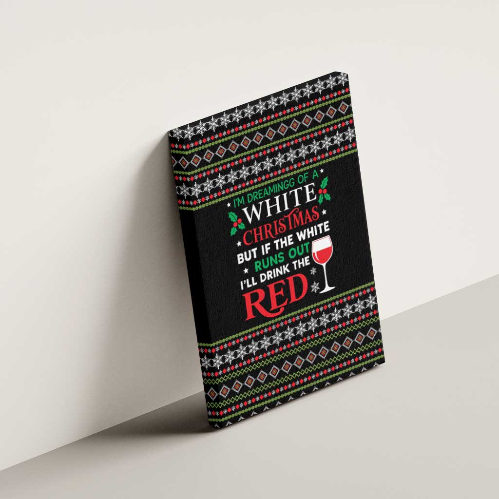 White and Red Christmas Wine Canvas Wall Art with Festive Pattern and Holiday Cheer - Wonder Print Shop