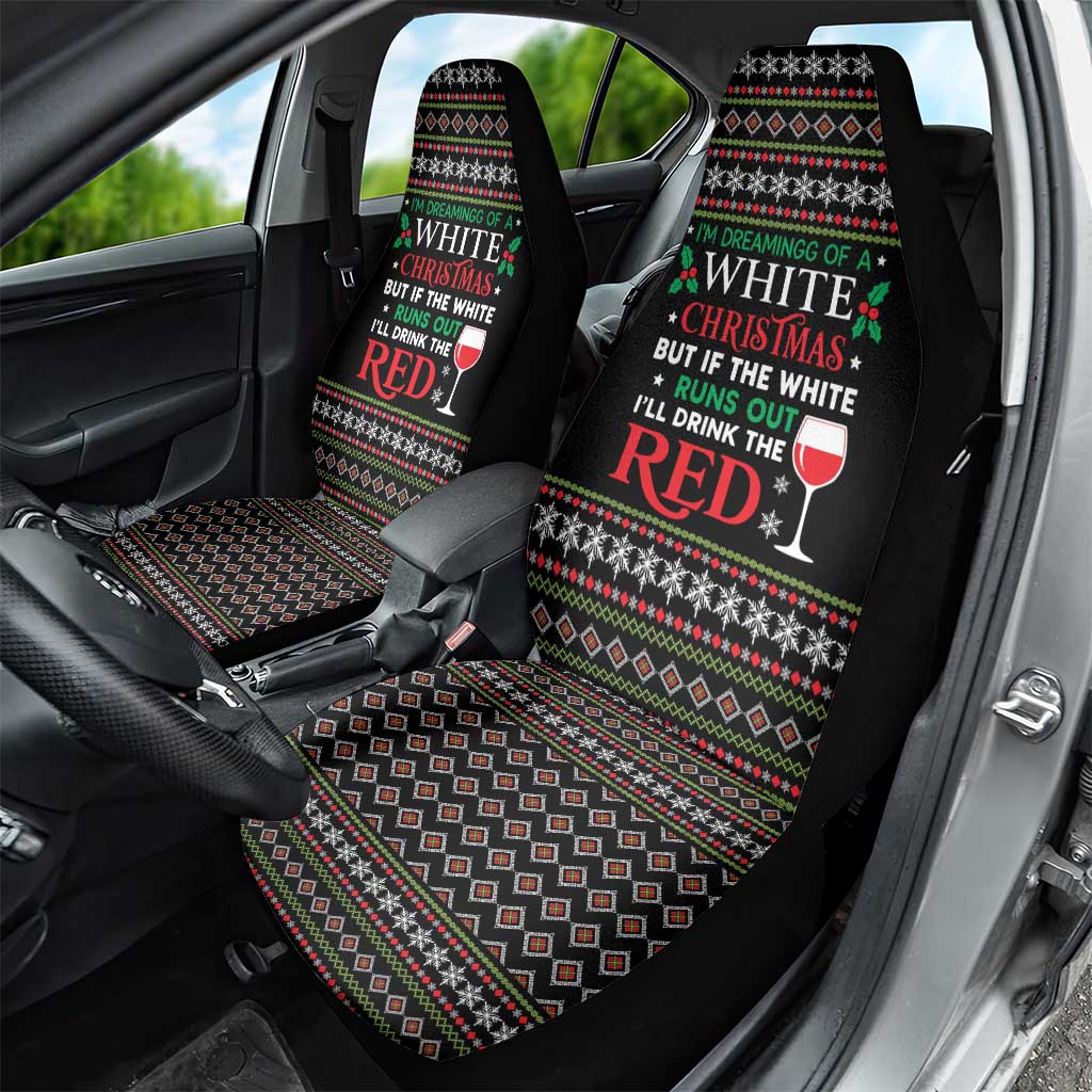 White and Red Christmas Wine Car Seat Cover with Festive Pattern and Holiday Cheer - Wonder Print Shop