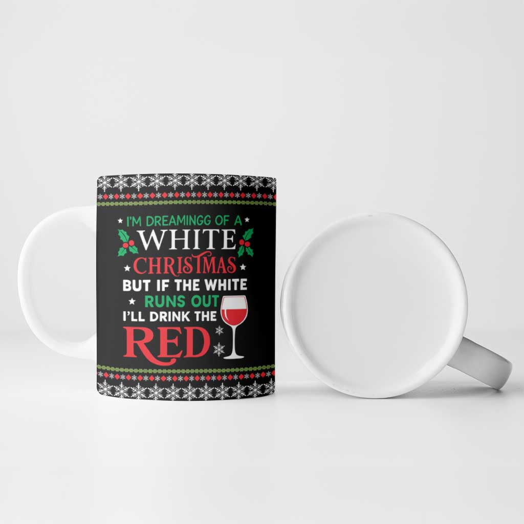 White and Red Christmas Wine Ceramic Mug with Festive Pattern and Holiday Cheer - Wonder Print Shop
