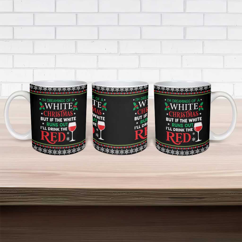 White and Red Christmas Wine Ceramic Mug with Festive Pattern and Holiday Cheer - Wonder Print Shop