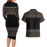 White and Red Christmas Wine Couples Matching Long Sleeve Bodycon Dress and Hawaiian Shirt with Festive Pattern and Holiday Cheer - Wonder Print Shop