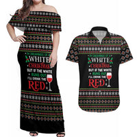 White and Red Christmas Wine Couples Matching Off Shoulder Maxi Dress and Hawaiian Shirt with Festive Pattern and Holiday Cheer - Wonder Print Shop