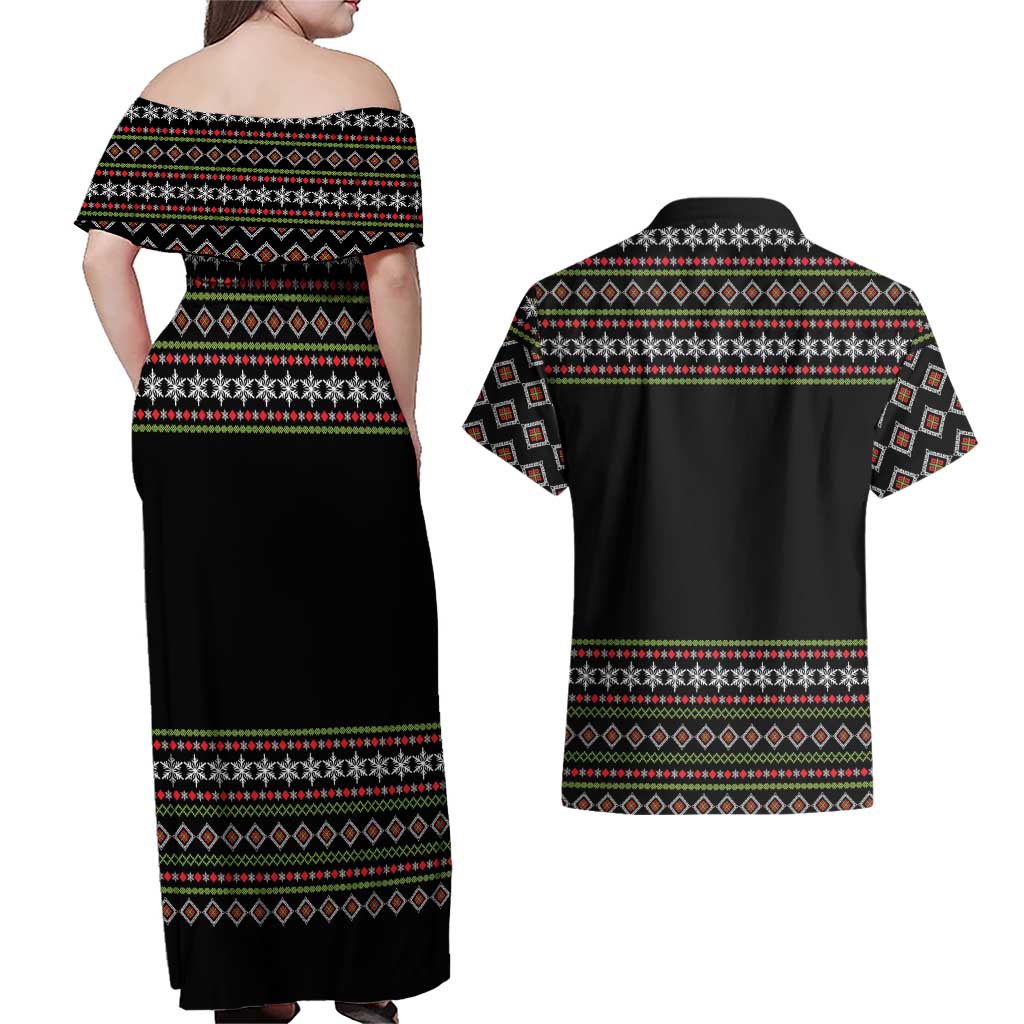 White and Red Christmas Wine Couples Matching Off Shoulder Maxi Dress and Hawaiian Shirt with Festive Pattern and Holiday Cheer - Wonder Print Shop