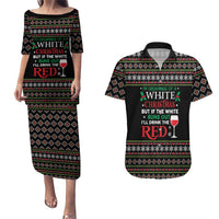 White and Red Christmas Wine Couples Matching Puletasi and Hawaiian Shirt with Festive Pattern and Holiday Cheer - Wonder Print Shop