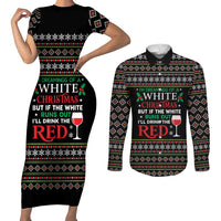 White and Red Christmas Wine Couples Matching Short Sleeve Bodycon Dress and Long Sleeve Button Shirt with Festive Pattern and Holiday Cheer - Wonder Print Shop