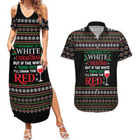 White and Red Christmas Wine Couples Matching Summer Maxi Dress and Hawaiian Shirt with Festive Pattern and Holiday Cheer - Wonder Print Shop