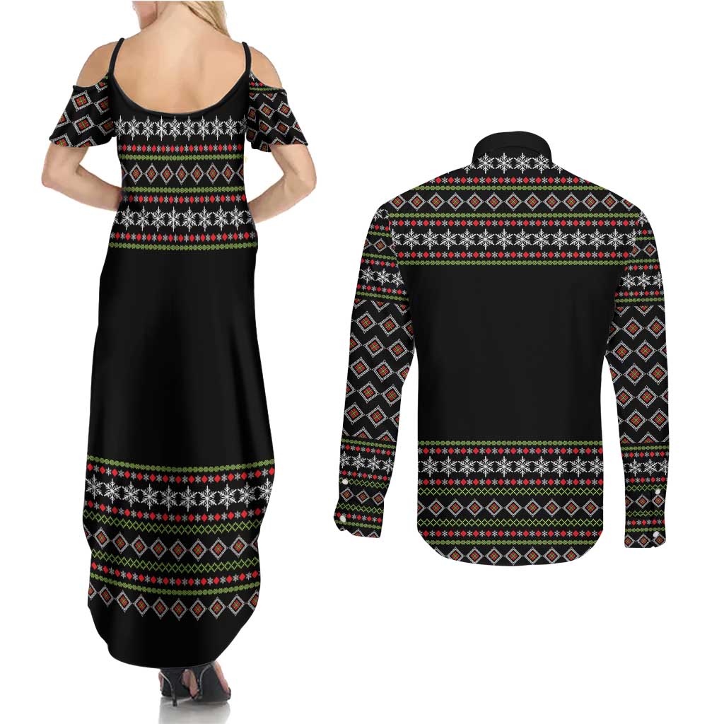 White and Red Christmas Wine Couples Matching Summer Maxi Dress and Long Sleeve Button Shirt with Festive Pattern and Holiday Cheer - Wonder Print Shop