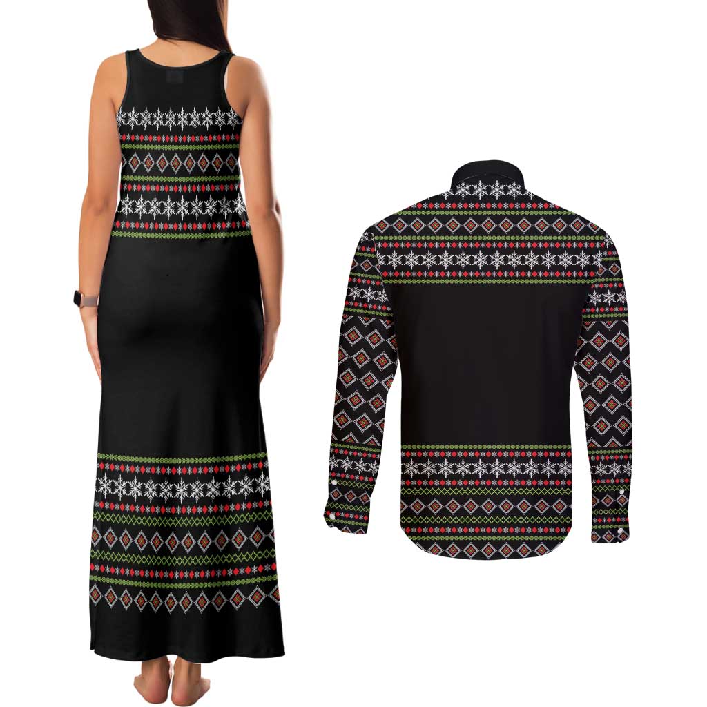 White and Red Christmas Wine Couples Matching Tank Maxi Dress and Long Sleeve Button Shirt with Festive Pattern and Holiday Cheer - Wonder Print Shop