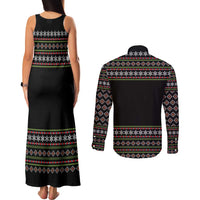 White and Red Christmas Wine Couples Matching Tank Maxi Dress and Long Sleeve Button Shirt with Festive Pattern and Holiday Cheer - Wonder Print Shop