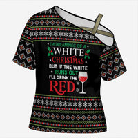 White and Red Christmas Wine Cross Shoulder Shirt with Festive Pattern and Holiday Cheer - Wonder Print Shop