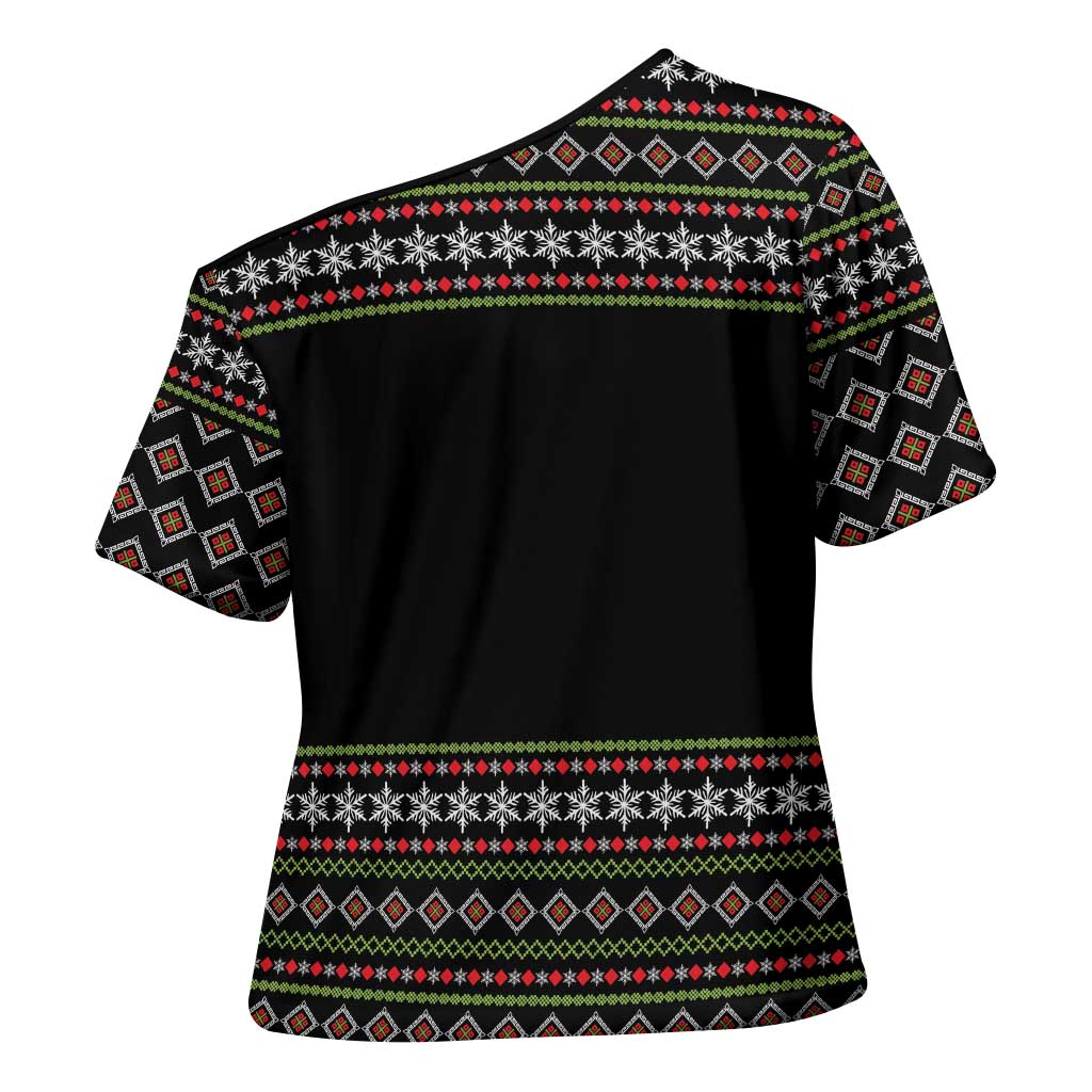White and Red Christmas Wine Cross Shoulder Shirt with Festive Pattern and Holiday Cheer - Wonder Print Shop