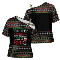 White and Red Christmas Wine Cross Shoulder Shirt with Festive Pattern and Holiday Cheer - Wonder Print Shop