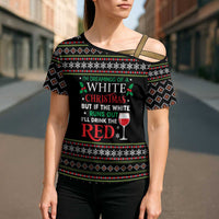 White and Red Christmas Wine Cross Shoulder Shirt with Festive Pattern and Holiday Cheer - Wonder Print Shop