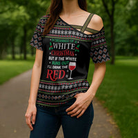 White and Red Christmas Wine Cross Shoulder Shirt with Festive Pattern and Holiday Cheer - Wonder Print Shop