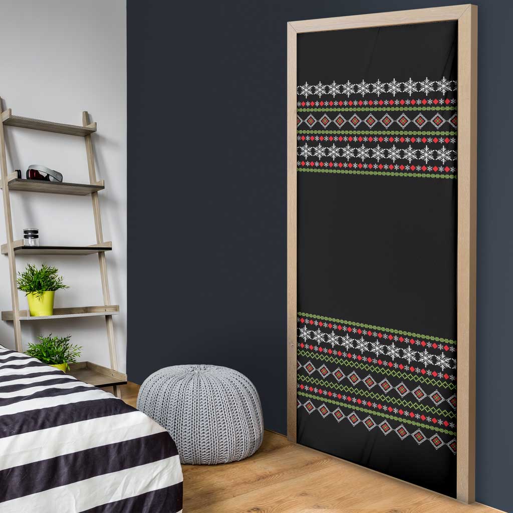 White and Red Christmas Wine Door Cover with Festive Pattern and Holiday Cheer - Wonder Print Shop