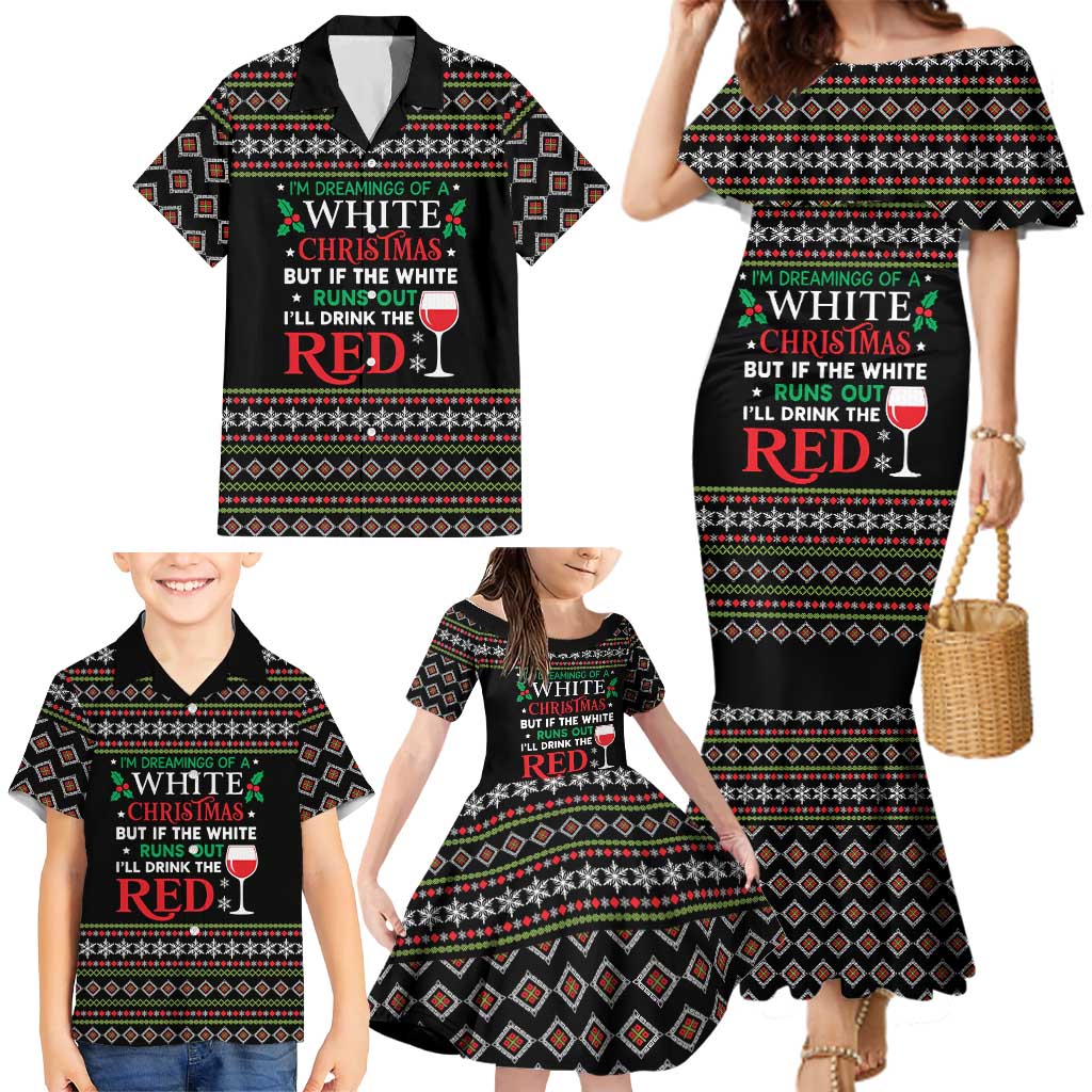 White and Red Christmas Wine Family Matching Mermaid Dress and Hawaiian Shirt with Festive Pattern and Holiday Cheer - Wonder Print Shop
