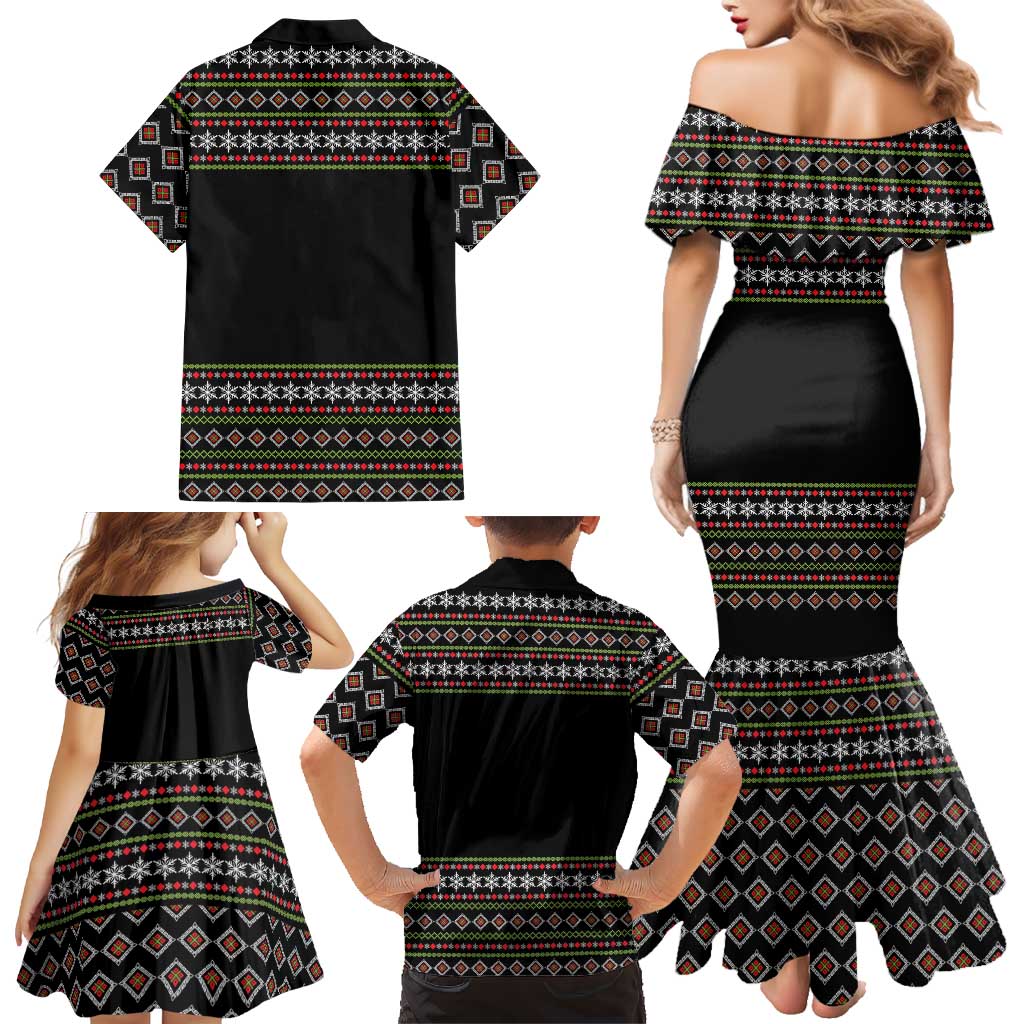 White and Red Christmas Wine Family Matching Mermaid Dress and Hawaiian Shirt with Festive Pattern and Holiday Cheer - Wonder Print Shop