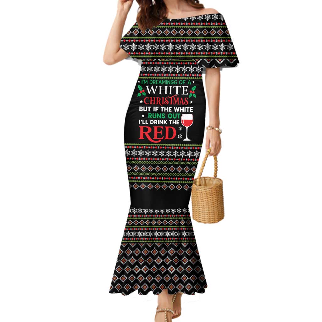 White and Red Christmas Wine Family Matching Mermaid Dress and Hawaiian Shirt with Festive Pattern and Holiday Cheer - Wonder Print Shop