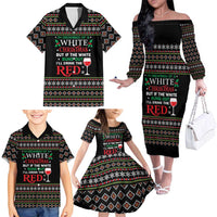 White and Red Christmas Wine Family Matching Off The Shoulder Long Sleeve Dress and Hawaiian Shirt with Festive Pattern and Holiday Cheer - Wonder Print Shop