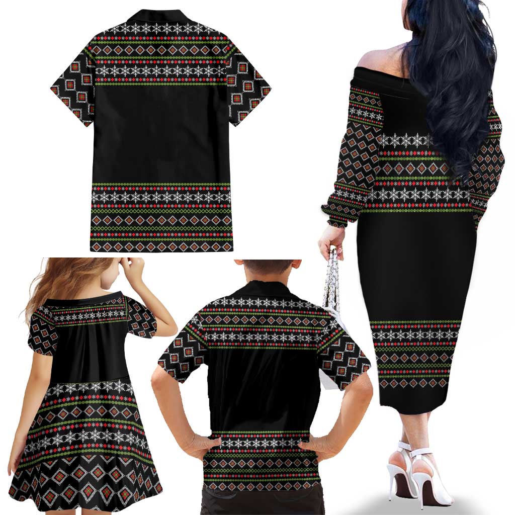 White and Red Christmas Wine Family Matching Off The Shoulder Long Sleeve Dress and Hawaiian Shirt with Festive Pattern and Holiday Cheer - Wonder Print Shop