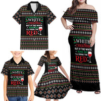 White and Red Christmas Wine Family Matching Off Shoulder Maxi Dress and Hawaiian Shirt with Festive Pattern and Holiday Cheer - Wonder Print Shop