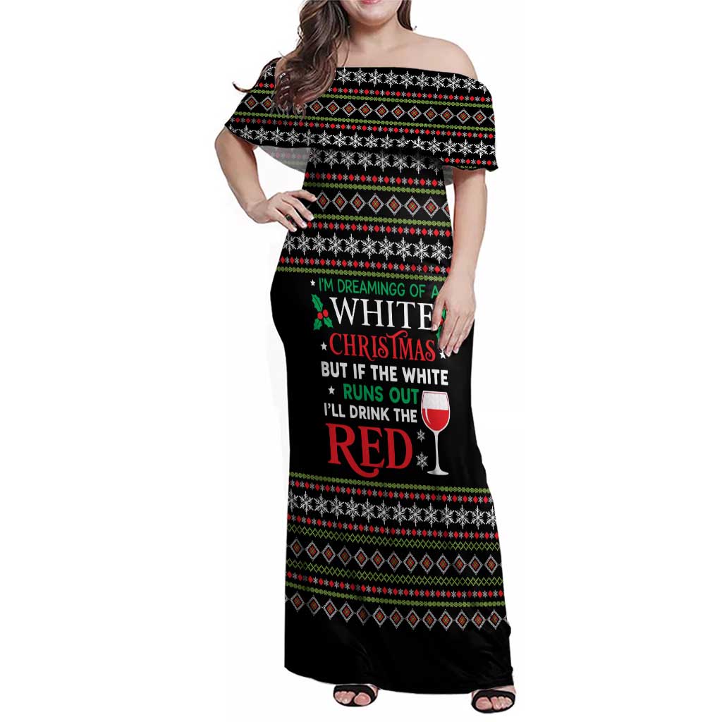 White and Red Christmas Wine Family Matching Off Shoulder Maxi Dress and Hawaiian Shirt with Festive Pattern and Holiday Cheer - Wonder Print Shop