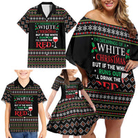 White and Red Christmas Wine Family Matching Off Shoulder Short Dress and Hawaiian Shirt with Festive Pattern and Holiday Cheer - Wonder Print Shop