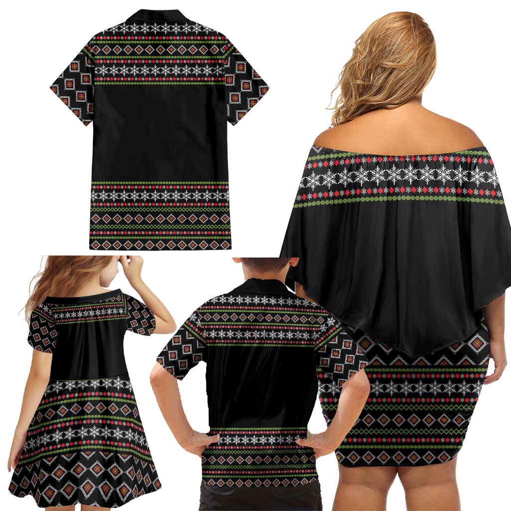 White and Red Christmas Wine Family Matching Off Shoulder Short Dress and Hawaiian Shirt with Festive Pattern and Holiday Cheer - Wonder Print Shop