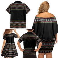 White and Red Christmas Wine Family Matching Off Shoulder Short Dress and Hawaiian Shirt with Festive Pattern and Holiday Cheer - Wonder Print Shop