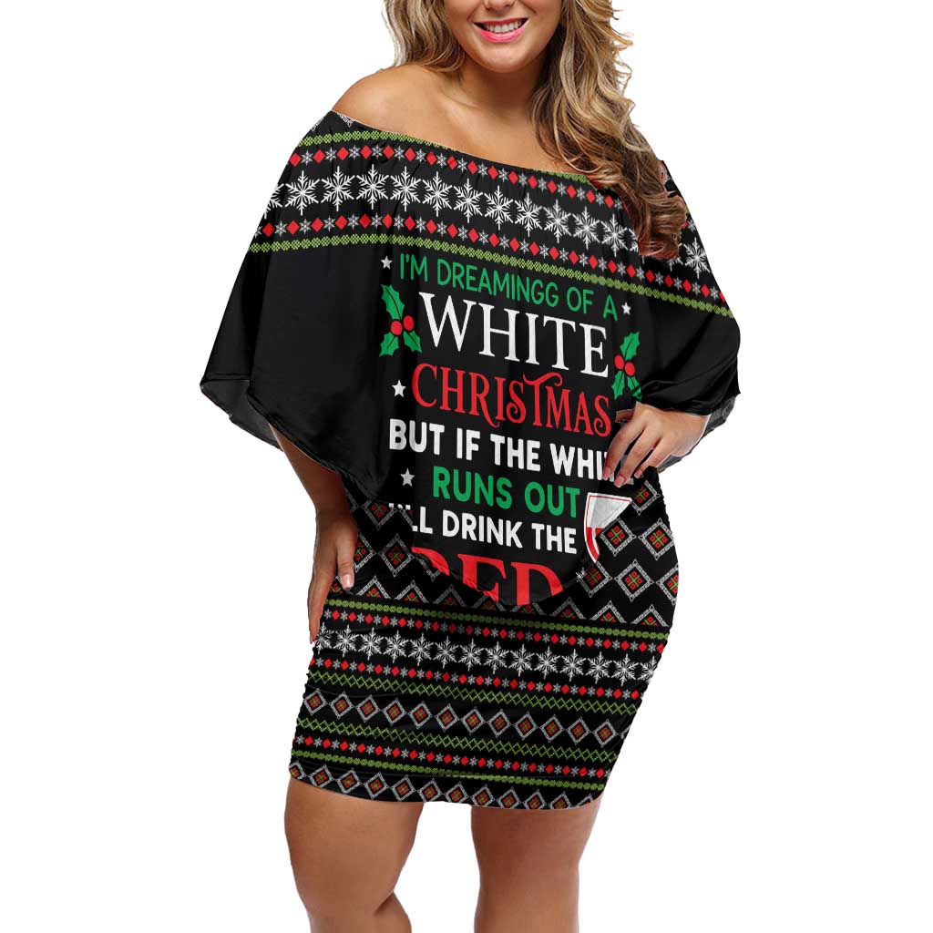 White and Red Christmas Wine Family Matching Off Shoulder Short Dress and Hawaiian Shirt with Festive Pattern and Holiday Cheer - Wonder Print Shop