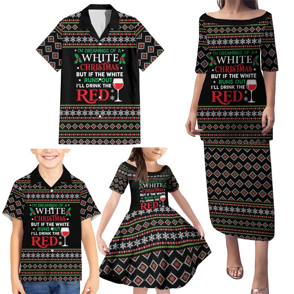 White and Red Christmas Wine Family Matching Puletasi and Hawaiian Shirt with Festive Pattern and Holiday Cheer - Wonder Print Shop